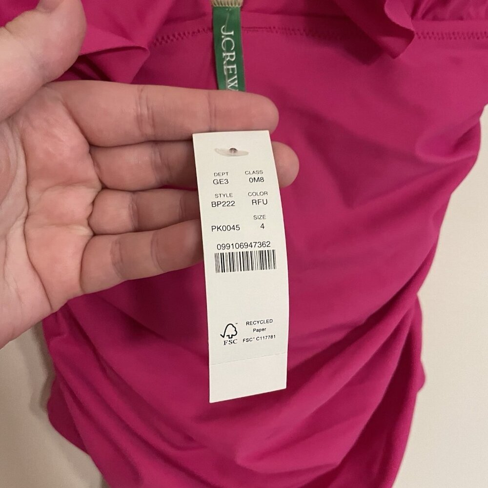 J.Crew Women 4 Radiant Fuchsia Deep V-Neck Ruched Ruffle One-Piece Swimsuit NWT - Picture 9 of 13